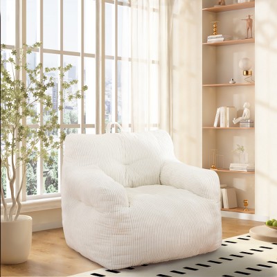 Vynxaria WHITE Bean Bag Chairs for Adults Oversize Bean Bag Sofa Chair with High Density Memory Foam Bean Bag Chair Lazy Chair with Armrest