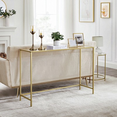 47.2 Inches Console Table, Tempered Glass Sofa Table, Modern Entryway Table, Sturdy Metal Frame, Adjustable Feet, for Living Room, Gold Color