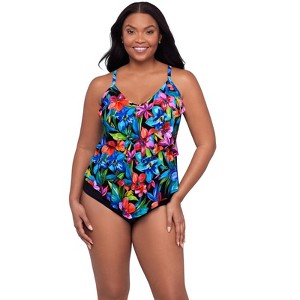 Trimshaper Women's Lena 4 Tier Ruffle Tankini Swimsuit Top - 1 of 3