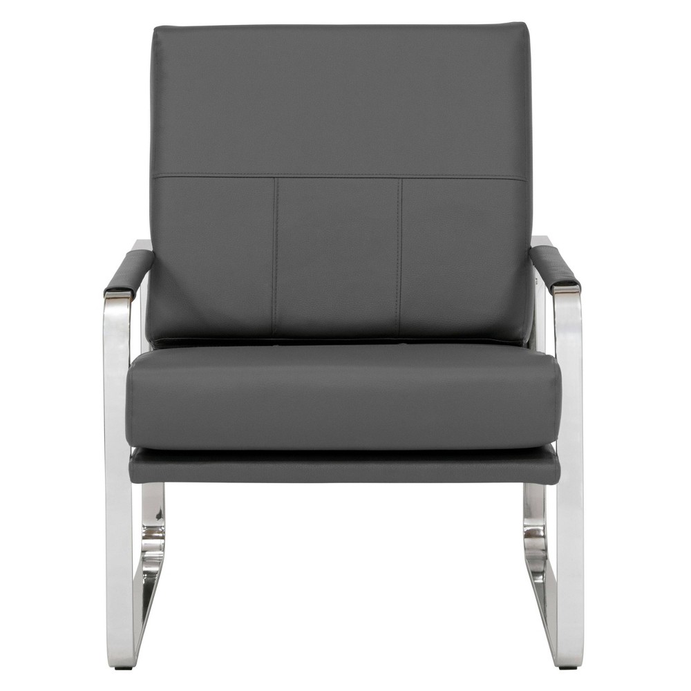 Photos - Chair Allure Modern Blended Leather Accent Arm  Smoke Gray/Chrome - Studio