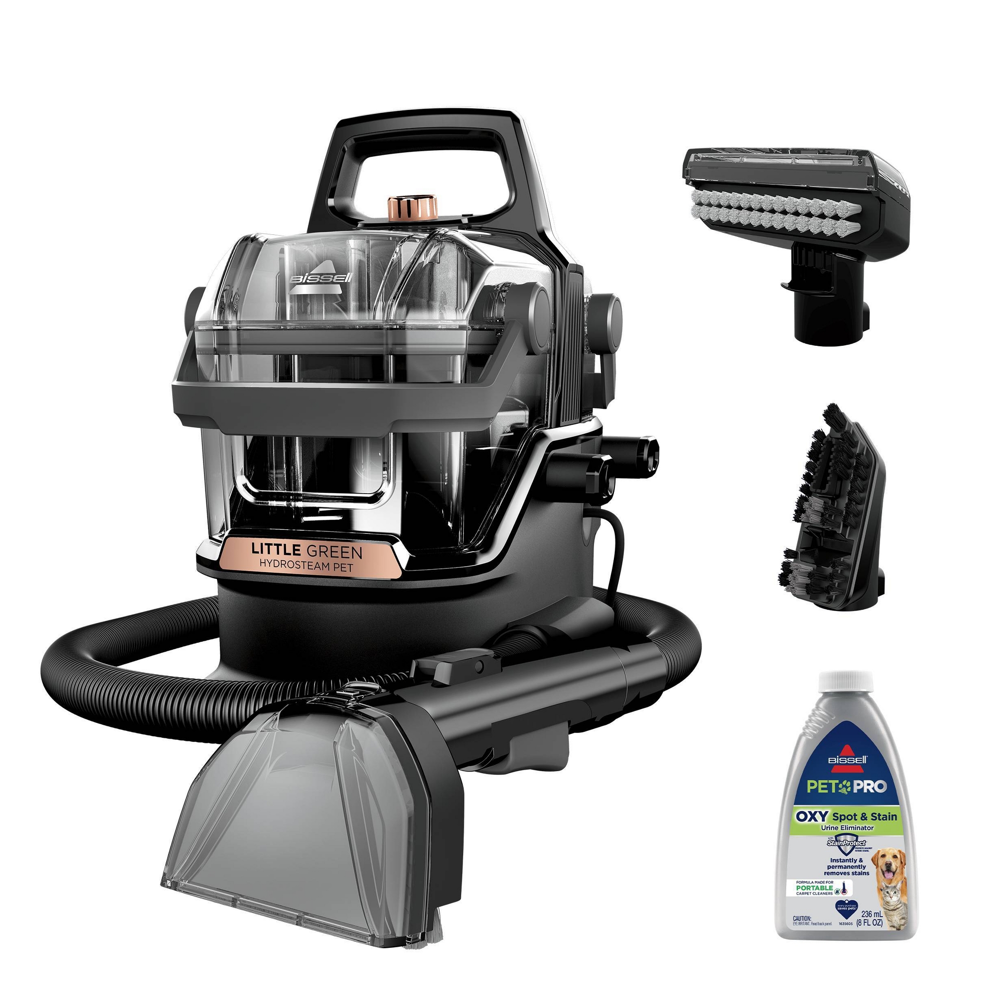 BISSELL Little Green HydroSteam Pet 3605 3" Cleaning Path Black: Portable Carpet Cleaner, Heated Cleaning, Pet Hair Pick Up, 64 oz Tank