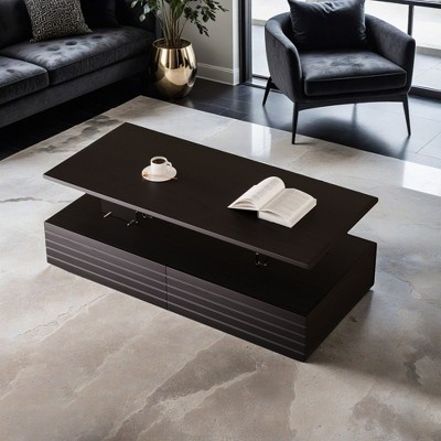 Modern Rectangular LED Lights Coffee Table with 2 drawers in 47.2"  - Leovsnove