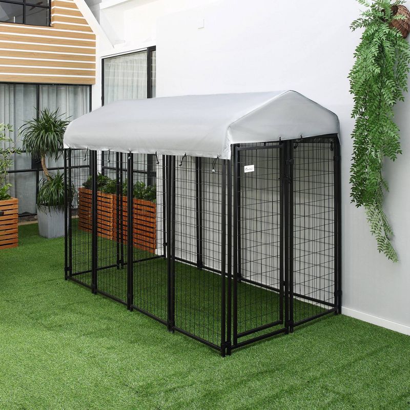 Pawhut Large Outdoor Dog Kennel Steel Fence with UV-Resistant Oxford Cloth Roof & Secure Lock, 3 of 9