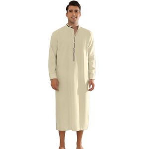 Lars Amadeus Men's Contrast Color Stand Collar Long Sleeves Button Nightgown - 1 of 4