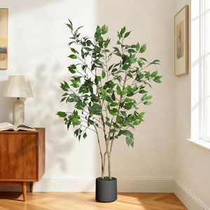 4/5/6/7FT Artificial Ficus Tree with Black Planter - Realistic Wood Trunk, Green Moss & Fruits for Home/Office Decor - 1 of 4