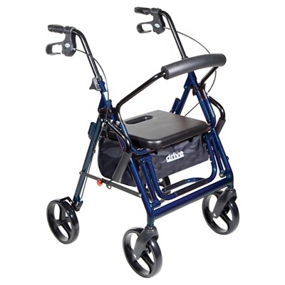 Drive Medical Duet Dual Function Transport Wheelchair Walker Rollator, Blue