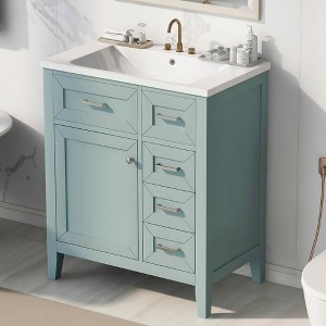 MAYEERTY 30" Bathroom Vanity with Sink Green Cabinet Drawers Solid Frame MDF - 1 of 4