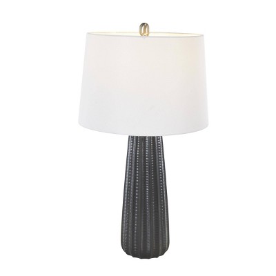 Olivia & May Ceramic Ribbed Room Table Lamp with White Drum Shade Black ...