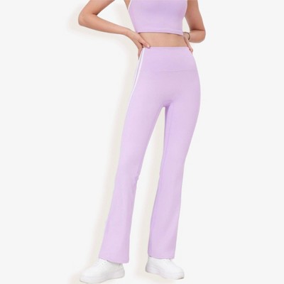 Anna-Kaci Active Women's High Waist Flare Legging Pants with Side Stripes