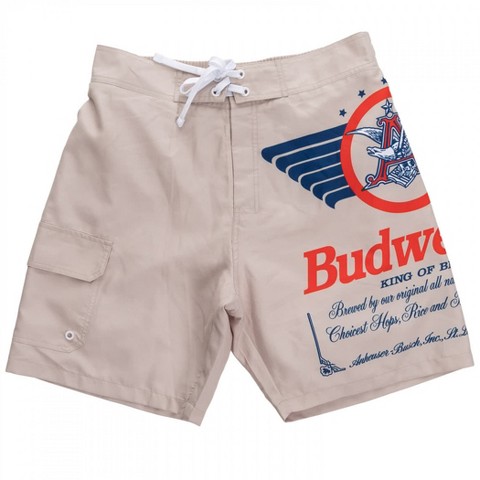 Budweiser Mens Budweiser King of Beers Vintage Logo Swim Board Shorts - Small