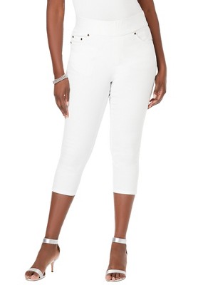 Jessica London Women's Plus Size Comfort Waist Lace-up Capri, 16 W - White  : Target