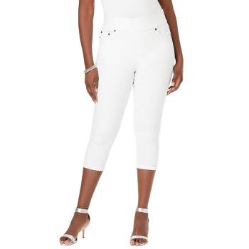 Ellos Women's Plus Size Linen Blend Drawstring Capris - 12, White : Target