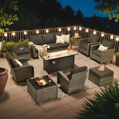 XIZZI Patio Furniture Sets Designed for Outdoor Relaxation, Comfy 3.5-Inch Cushions & 360° Swivel Action for Extra Comfort, 10 Pcs/Set, Black