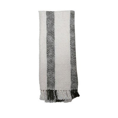 Gray Striped Hand Woven 50 x 60" Acrylic Throw Blanket with Hand Tied Fringe - Foreside Home & Garden