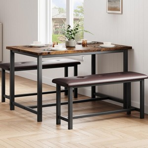44.5" Dining Table Set for 4 - 2 Upholstered Benches, Space-Saving Rectangular Design for Apartment/Kitchen - 1 of 4