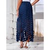 Women's Summer Boho Skirt: High Waisted Long Maxi Skirt with Elegant Hollow Out and Fringe Hem Navy Blue - 2 of 4