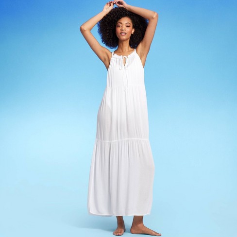 Women s Tiered Cover Up Maxi Dress Shade Shore White Target