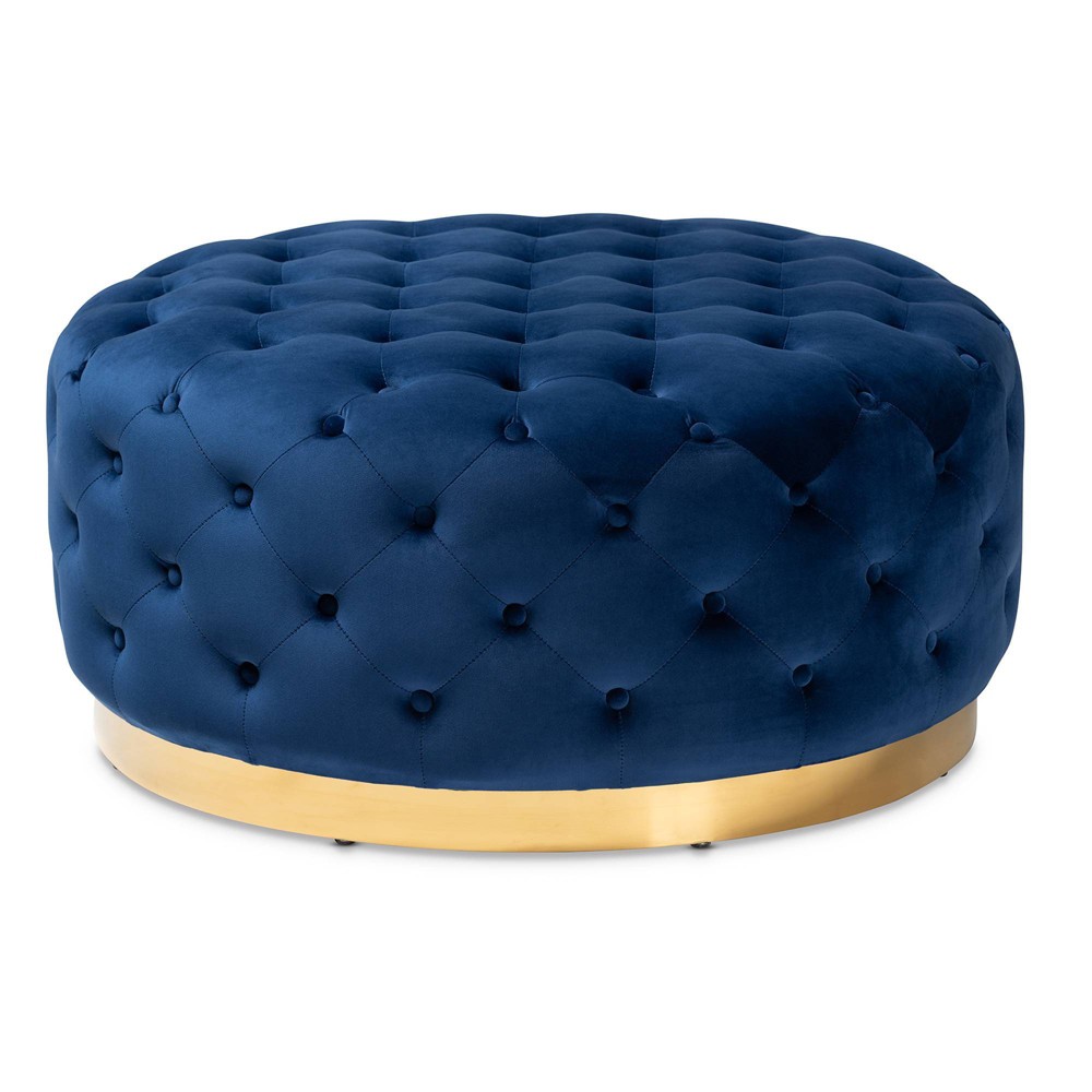 Photos - Pouffe / Bench Sasha Velvet Upholstered Cocktail Ottoman Royal Blue/Gold - Baxton Studio
