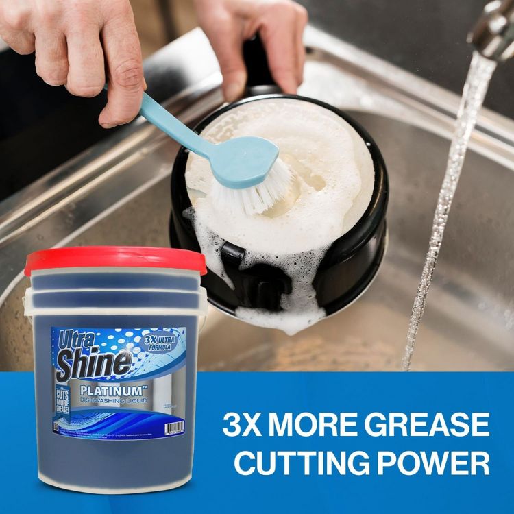 Ultra Shine ™ 3X Platinum ™ Dishwashing Liquid, 5 Gallon, Blue - Powerful Grease Remover Dish Cleaning Soap, 4 of 6
