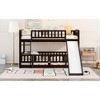 Okak Twin Over Twin Solid Wood Bunk Bed with Slide & Ladder & Safety Fence Low Bunkbeds for Toddler Kids Teens Easy Assemble Space-Saving, Espresso - 2 of 4