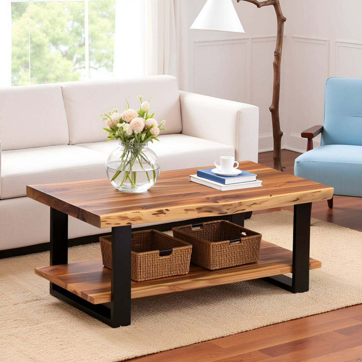 Alpine Live Edge Wood Coffee Table Natural - Alaterre Furniture - thumbnail 6
