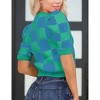 Women's Short Sleeve Sweater Tops 2025 Spring Summer Trendy Crew Neck Casual T Shirts Blouses,Blue Green Plaid - S - 3 of 4