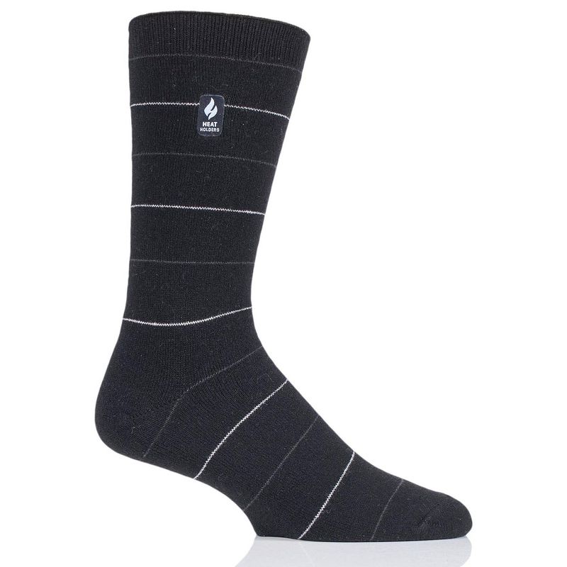 Heat Holders® Men's Corbin ULTRA LITE™ Fine Stripe Crew Socks | Thermal Yarn | Lightweight Winter Socks Tight Fit Shoes | Warm + Soft, Hiking, Cabin, Cozy at Home Socks | 3X Warmer Than Cotton, 1 of 3