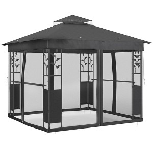 Outsunny 10' x 10' Outdoor Gazebo with Shelves and Netting, Double Roof Patio Gazebo Canopy Shelter, UV30+ Protected - 1 of 4