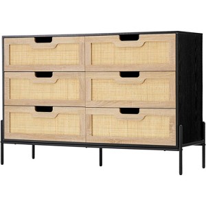 Acekool 6 Drawer Rattan Dresser, Fluted Chest with Stable Legs, Anti-Tipping Storage Cabinet for Bedroom - 1 of 4