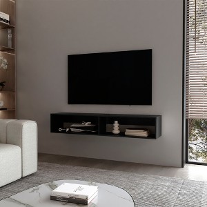 59.1" Melamine Floating Media Rack with Two Shelves, Space-Saving Design, and Modern Finish for Living Room and Bedroom - 1 of 4