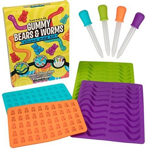 Gummy Bear And Worm Gummy Candy Molds, 4 Pack Set - Xl Nonstick Trays With  2 Droppers For Chocolate, Ice Cubes And More - Makes 140 Candies - Bpa-free  : Target