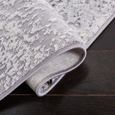 Reversible Abstract Grey and Gold Synthetic Area Rug, 52" x 6"