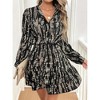 Coolmee Women's Casual Summer Fall Dresses Waisted Long Sleeve Printed Button Down V Neck High Waist Ruffle Hem A Line Flowy Mini Dresses L Black - 2 of 4