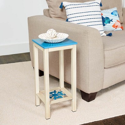 White and Blue Nautical Metal and MDF Accent Table