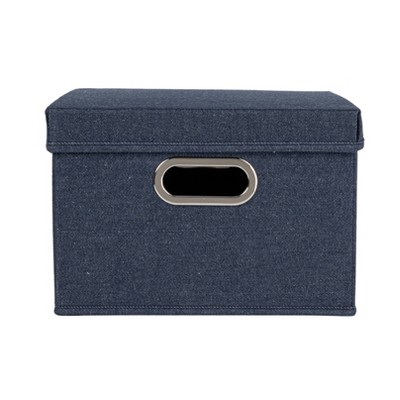 Denim Blue Stackable Cotton Blend Lidded Storage Boxes, Set of 2