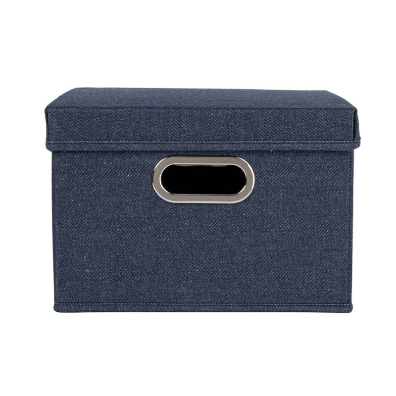 Household Essentials Set of 2 Collapsible Cotton Blend Storage Box with Lid and Metal Grommet Handle Denim, 6 of 11