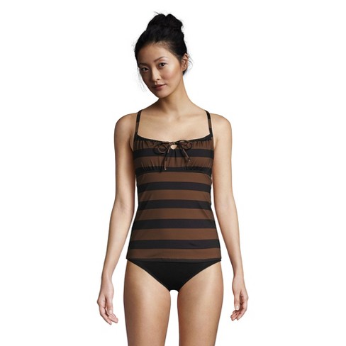 Lands' End Women's Chlorine Resistant Tie Front Underwire Tankini Top  Swimsuit Adjustable Straps - 8 - Black/allspice Stripe : Target