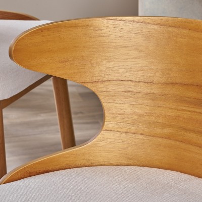 Light Beige Upholstered Wood Mid-Century Modern Barstools, Set of 2