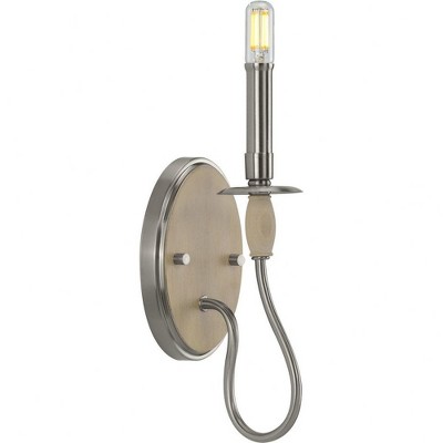 Progress Lighting Durrell 1-Light Wall Sconce, Brushed Nickel, Wood Accent