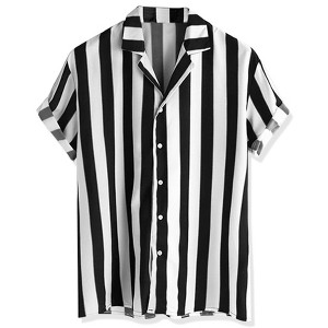 Lars Amadeus Men's Summer Striped Shirts Short Sleeves Button Down Beach Color Block Shirt - 1 of 4