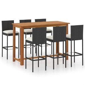 vidaXL Patio Bar Set Bar Table and Stools Patio Furniture Set with Cushions - Black 7 Piece - 1 of 4