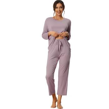 Leesechin Clearance Womens Sleepwear Set Home Wear Pajamas Two-Piece Suit  Long Sleeve Pants Pajama Set Homewear Purple L