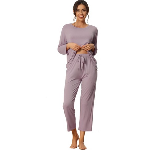 Cheibear Women's Long Sleeve Pajama Set Sleepwear Soft Modal Round Neck  Shirt And Long Pants Nightwear Purple Small : Target