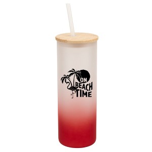 Elanze Designs On Beach Time Summer Vibes Wrap-Around Design 25 Ounce Frosted Gradient Glass On-The-Go Coffee Travel Skinny Tumbler Mug Cup, Bamboo - 1 of 1