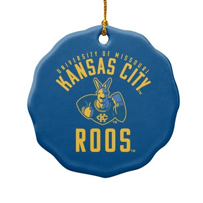 University of Missouri - Kansas City Kangaroos Logo Porcelain Scalloped Holiday Christmas Tree Ornament