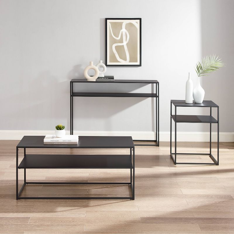 3pc Braxton Coffee Table Set - Coffee Table, Console Table and End Table Matte Black - Crosley, 6 of 12