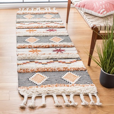 Kenya Hand-Knotted Black and Ivory Wool Runner Rug