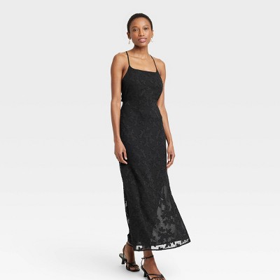 Black Lace Maxi Slip Dress, Dresses