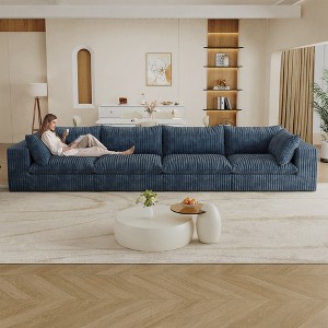 157.6" Corduroy Cloud Feather-filled Straight Sectional Sofa with Deep Seat, Double-Layer Design, Removable Cushions, No Assembly, and DIY Combination - 1 of 4