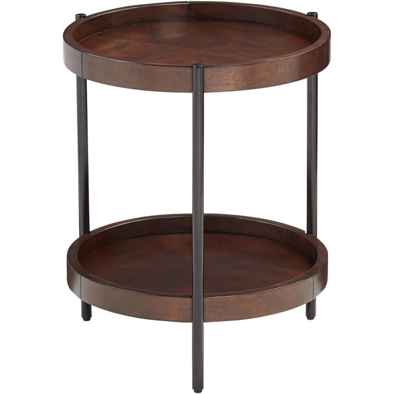55 Downing Street Taos Industrial Metal Wood Round Accent Side End Table 20 1/4" Wide Bronze Walnut Tray Tabletop Shelf for Living Room Bedroom House, 5 of 10